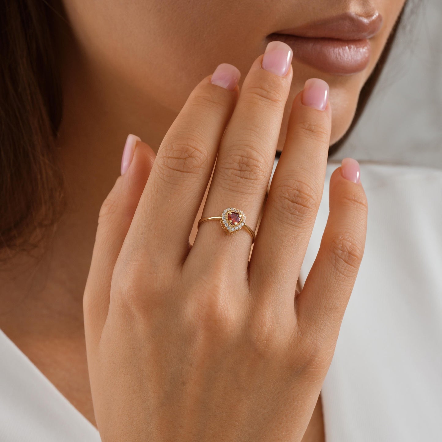 Sterling Silver Heart Birthstone Ring: CZ Halo, Personalized Jewelry