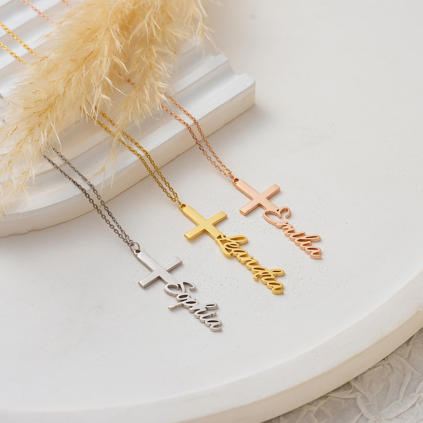 Custom Cross Name Necklace โ A Faithful Touch of Personalization This unique necklace combines the timeless symbol of the cross with your chosen name in elegant script. A perfect keepsake for expressing your faith while carrying a personal touch.
925K Sterling Silver / 14K Solid Gold Silver, Gold, Rose Gold Any name or meaningful word Spring Ring Chain Length: Adjustable (16" + 2" extender)
Christian gifts โ Baptism โ Confirmation โ Religious holidays โ Daily wear โ Faith jewelry lovers