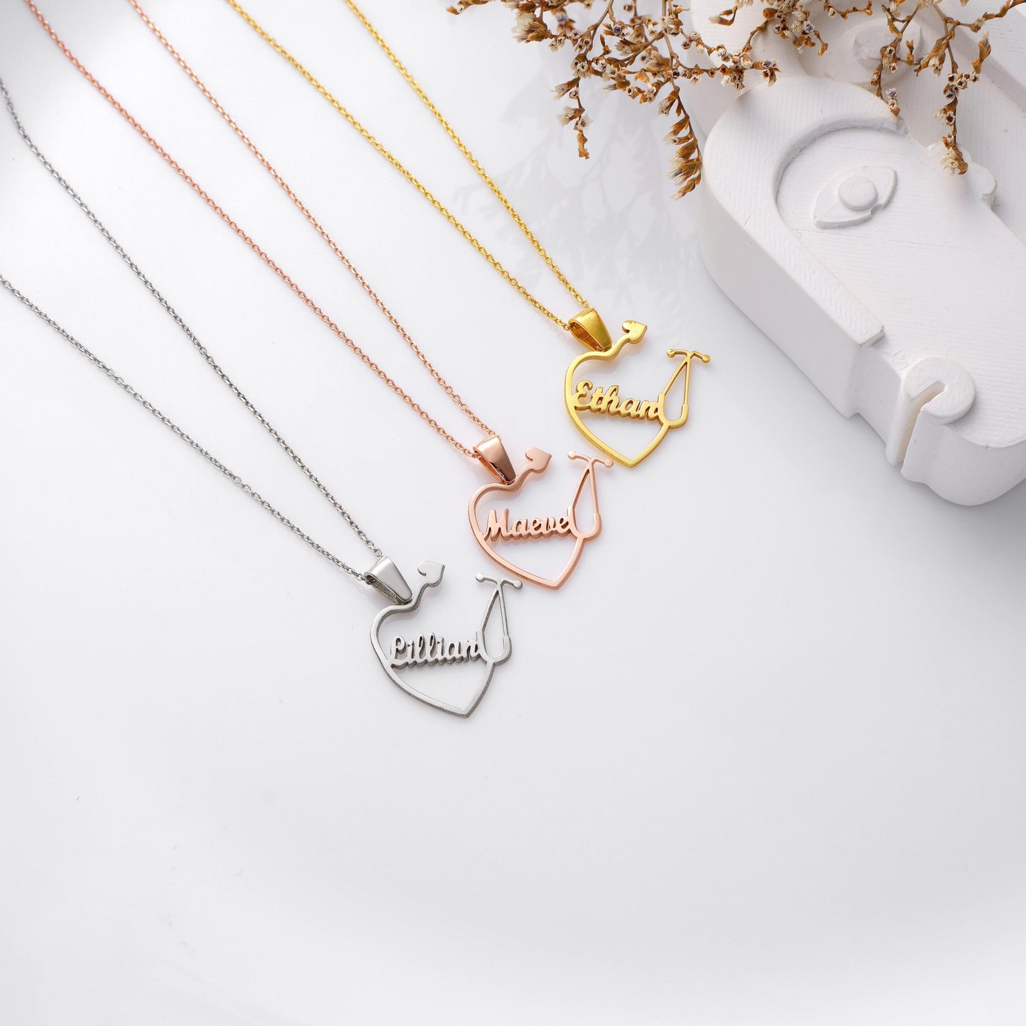 โจ Custom Stethoscope Name Necklace โ Personalized Medical Jewelry โจ
A unique and meaningful necklace featuring a stethoscope design with a heart and your custom name. Perfect for doctors, nurses, and healthcare professionals.
๐ Product Details
โข Material: 925K Sterling Silver / 14K Solid Gold
โข Closure: Spring Ring
โข Pendant Size: Approx. 25-30mm
โข Hypoallergenic & safe for sensitive skin