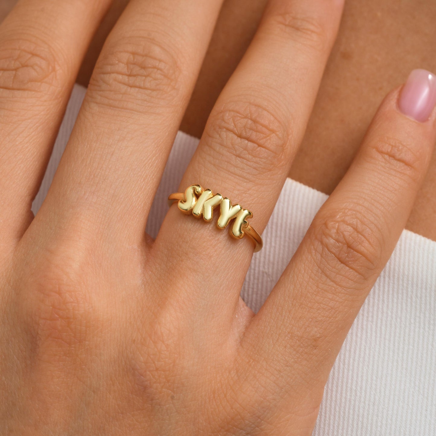 Personalized Sterling Silver Balloon Letter Ring - Custom Initial Jewelry