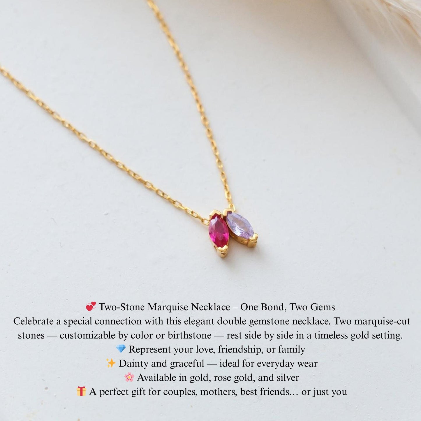 Sterling Silver Marquise Gemstone Necklace: Custom Birthstone Pendant
