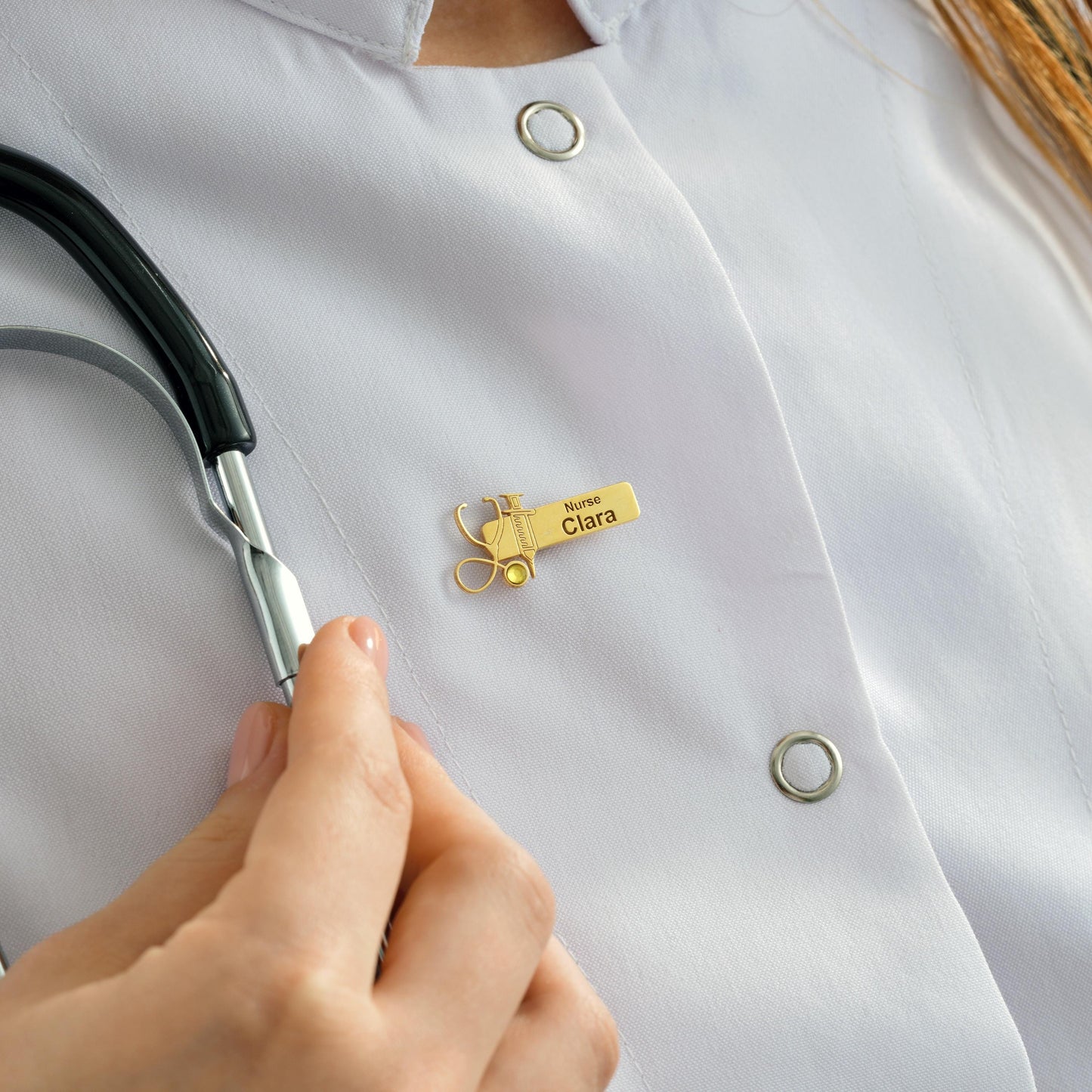 Personalized Stethoscope Brooch: Engraved Medical Name Tag, Nurse Doctor Gift