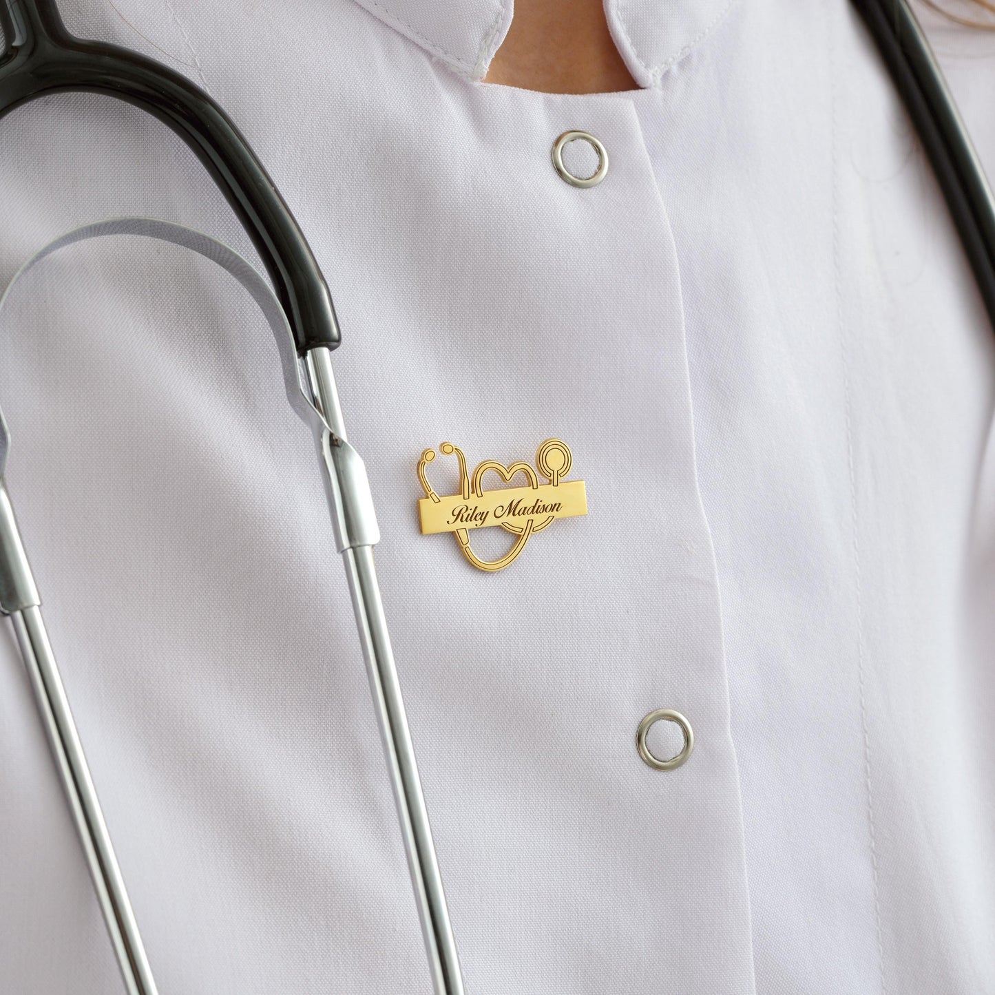 Personalized Stethoscope Name Brooch: Gold/Silver Nurse Doctor Lapel Pin