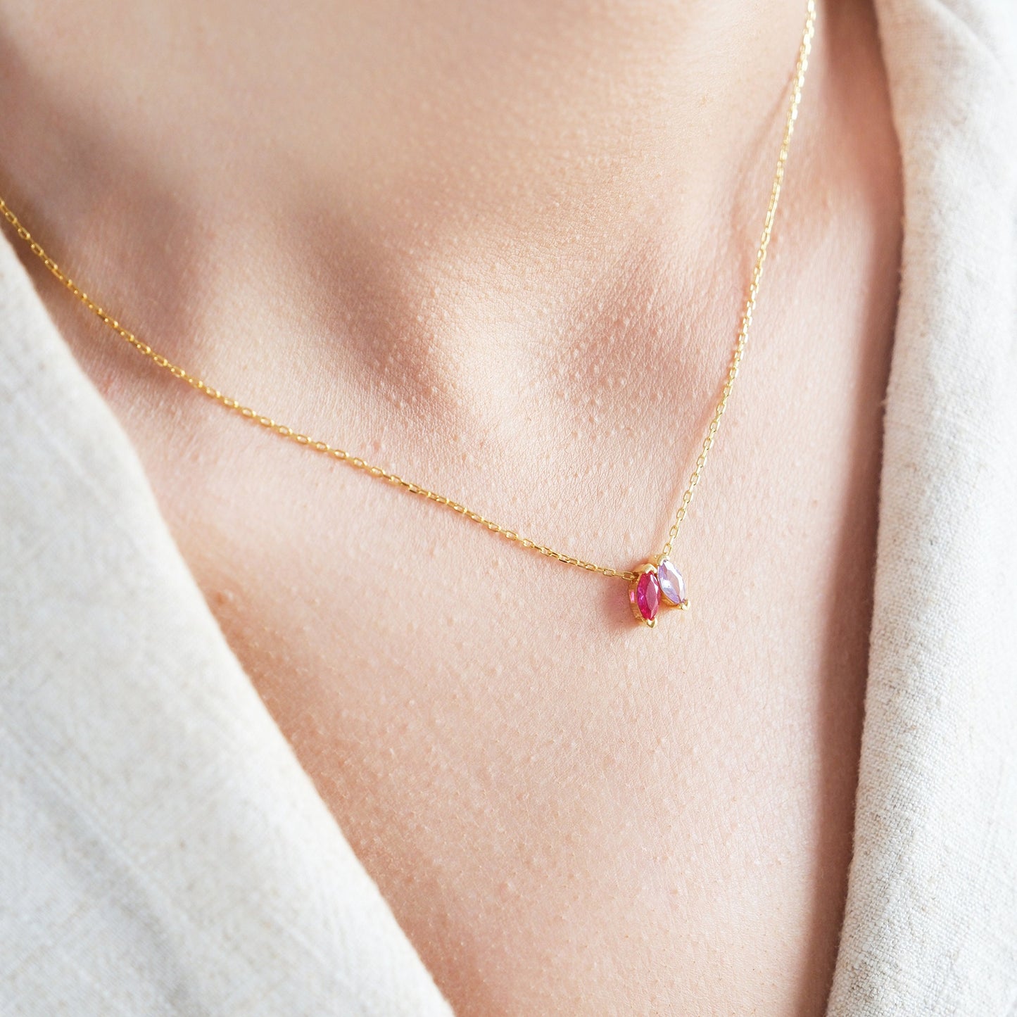 Create a truly personal accessory with our Customizable Two-Gemstone Necklace Choose two gemstones that reflect your style or hold special meaning Available in gold silver rose gold this elegant piece is the perfect way to showcase your individuality