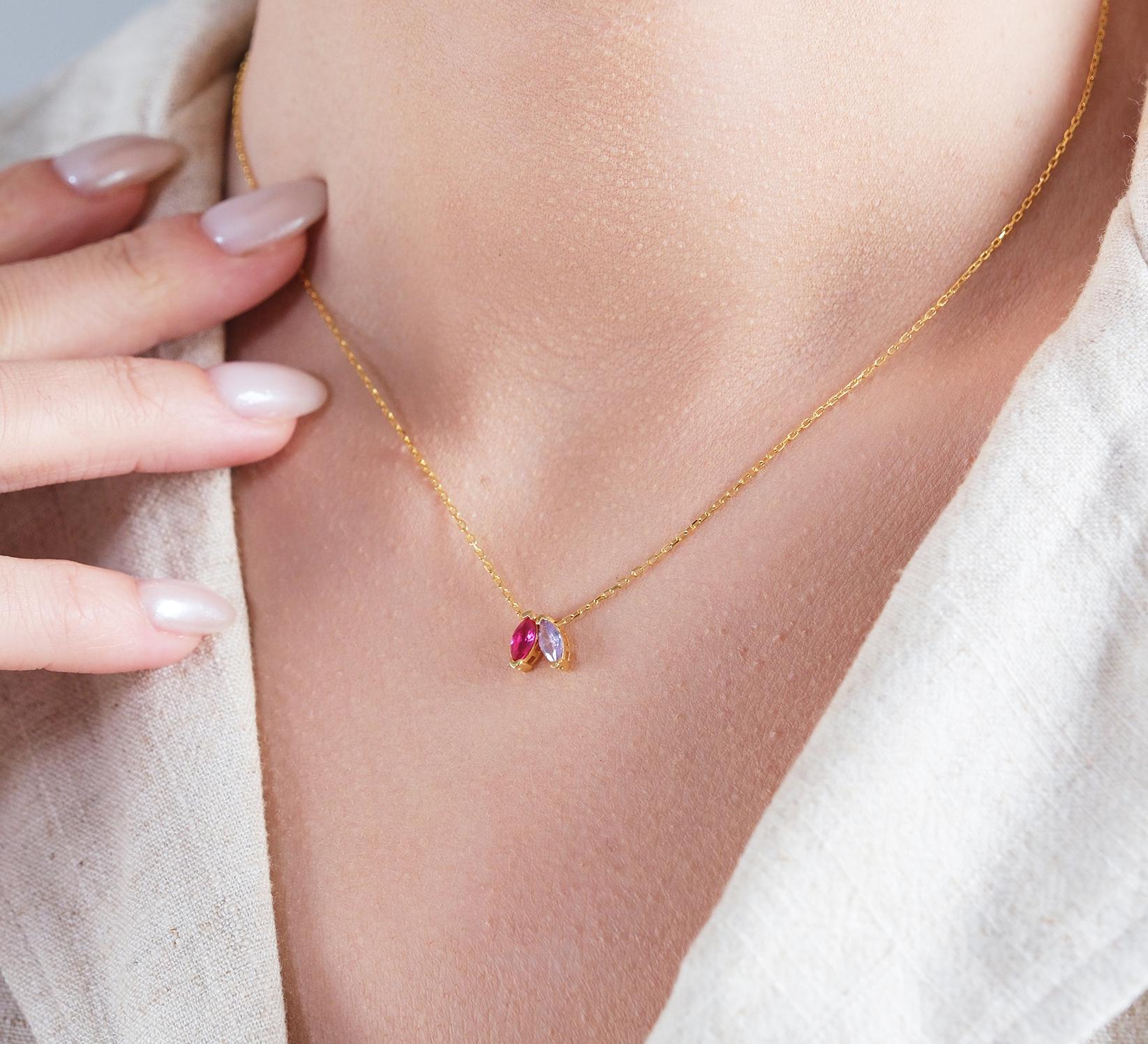 Create a truly personal accessory with our Customizable Two-Gemstone Necklace Choose two gemstones that reflect your style or hold special meaning Available in gold silver rose gold this elegant piece is the perfect way to showcase your individuality
