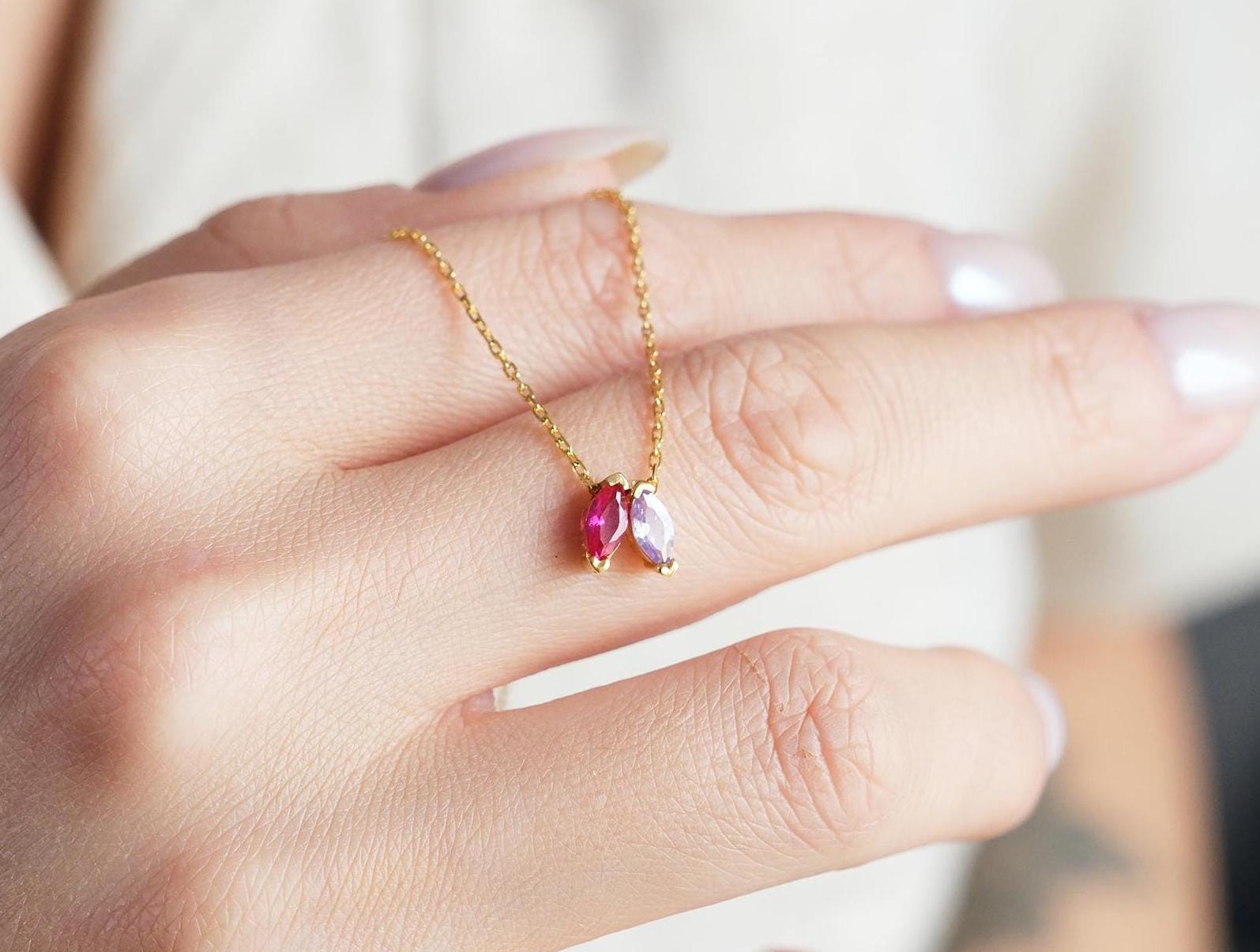Create a truly personal accessory with our Customizable Two-Gemstone Necklace Choose two gemstones that reflect your style or hold special meaning Available in gold silver rose gold this elegant piece is the perfect way to showcase your individuality