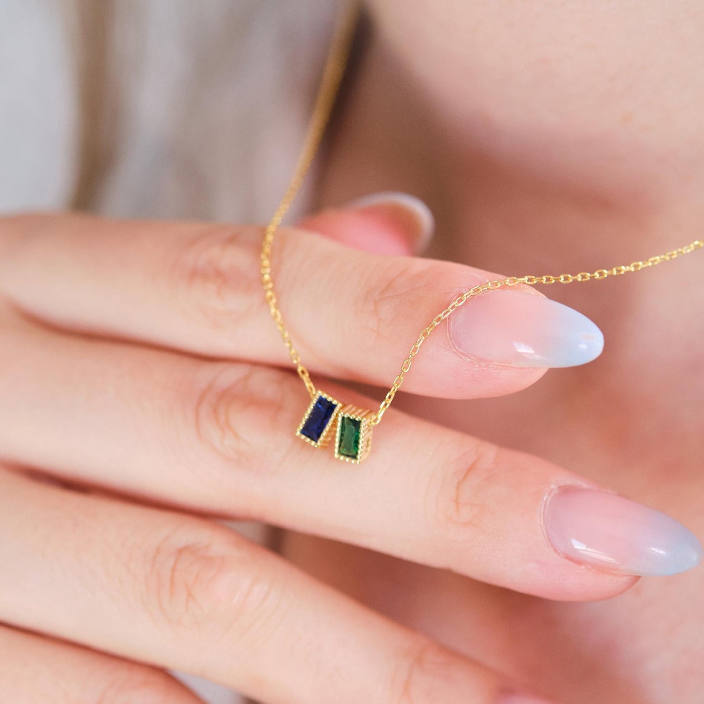 Personalize your style with our Rectangular Gemstone Necklaces. Choose a gemstone that represents you or holds special meaning. Available in gold, silver, and rose gold, these sleek, customizable pieces add a unique and elegant touch to any outfit