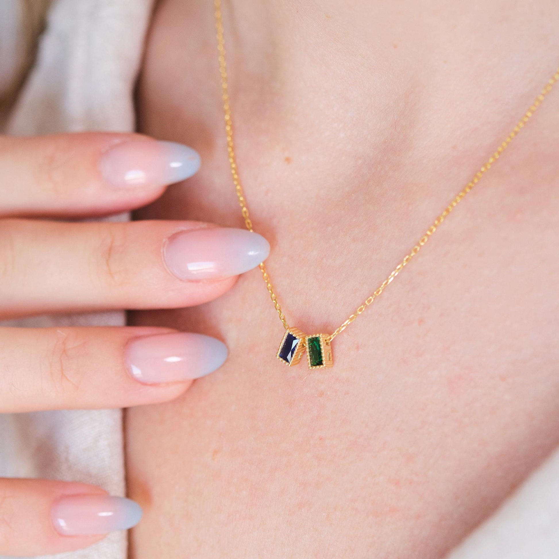 Personalize your style with our Rectangular Gemstone Necklaces. Choose a gemstone that represents you or holds special meaning. Available in gold, silver, and rose gold, these sleek, customizable pieces add a unique and elegant touch to any outfit