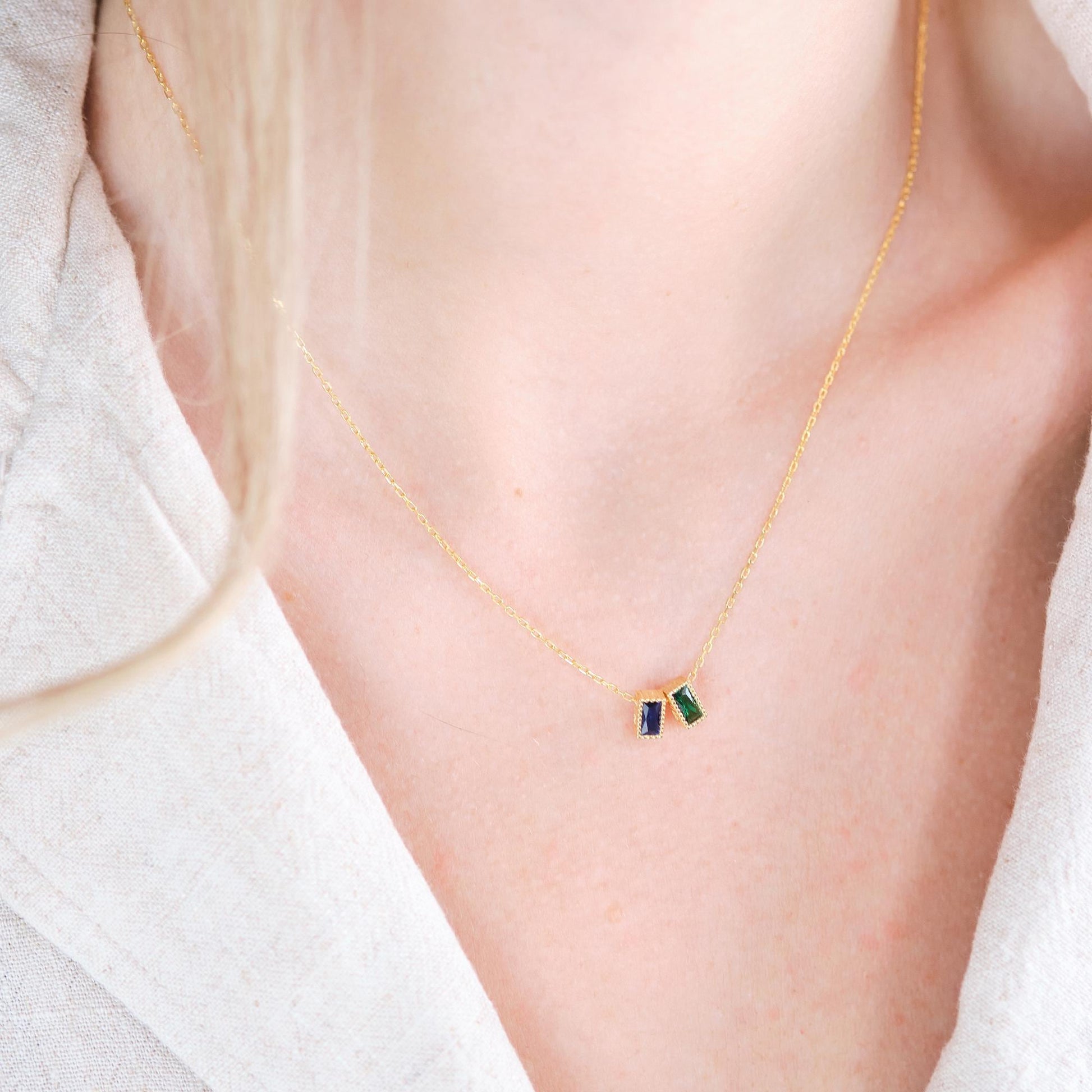 Personalize your style with our Rectangular Gemstone Necklaces. Choose a gemstone that represents you or holds special meaning. Available in gold, silver, and rose gold, these sleek, customizable pieces add a unique and elegant touch to any outfit