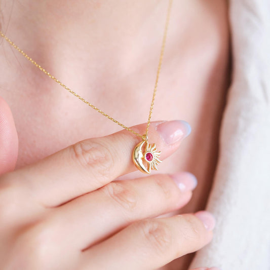 Shine bright with our Sun and Moon Necklace, featuring customizable gemstones. Choose stones that reflect your unique energy and style. This celestial-inspired piece,  lets you create a truly personal and cosmic accessory
