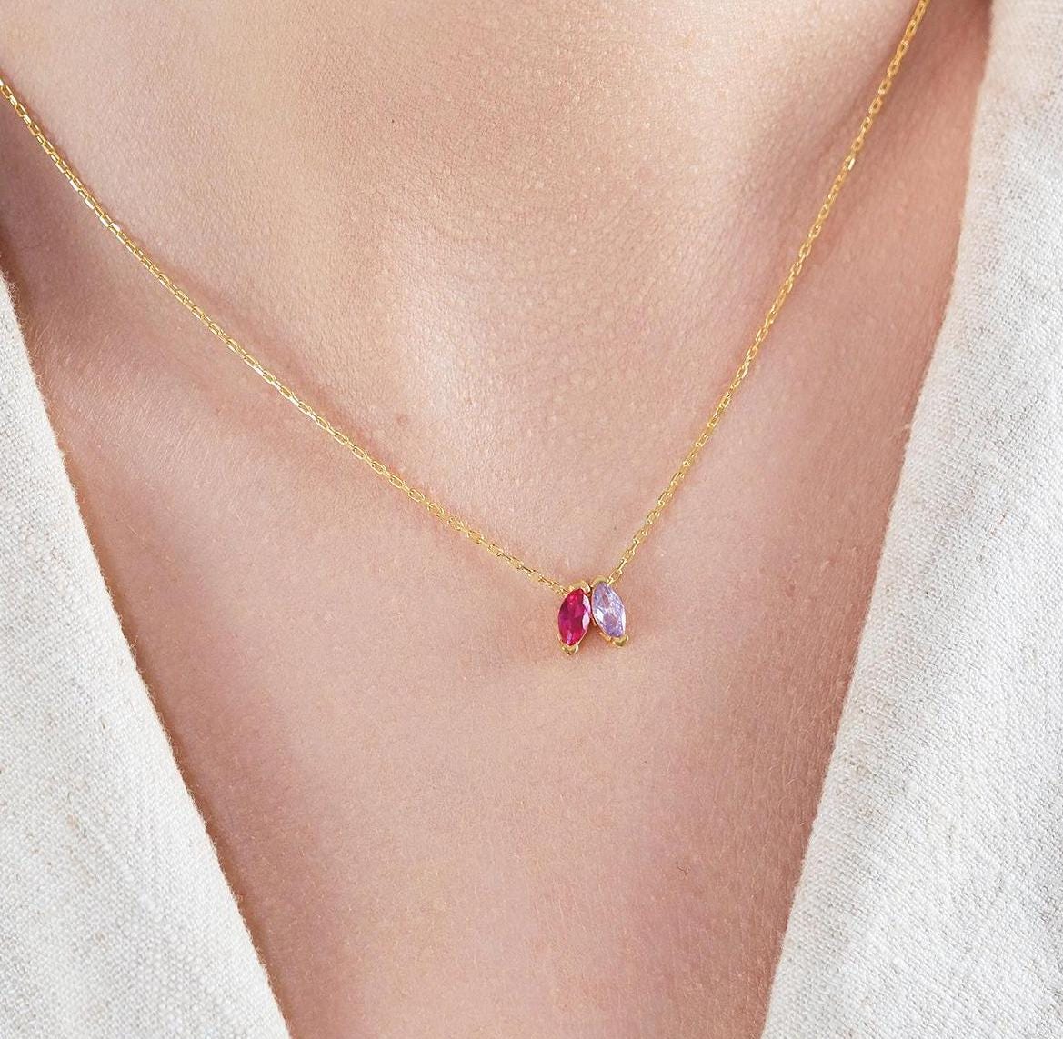 Create a truly personal accessory with our Customizable Two-Gemstone Necklace Choose two gemstones that reflect your style or hold special meaning Available in gold silver rose gold this elegant piece is the perfect way to showcase your individuality