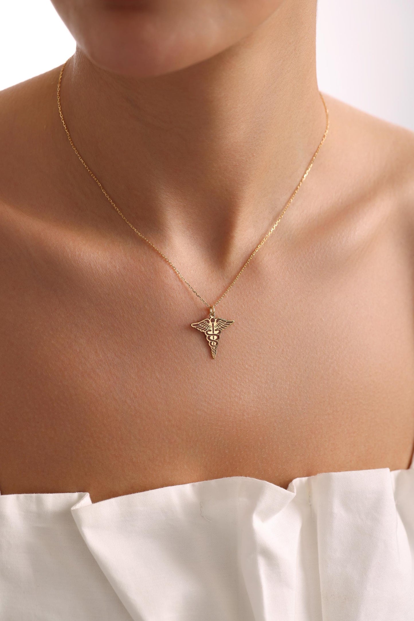 Caduceus Necklace: 14K Gold or Sterling Silver Medical Jewelry