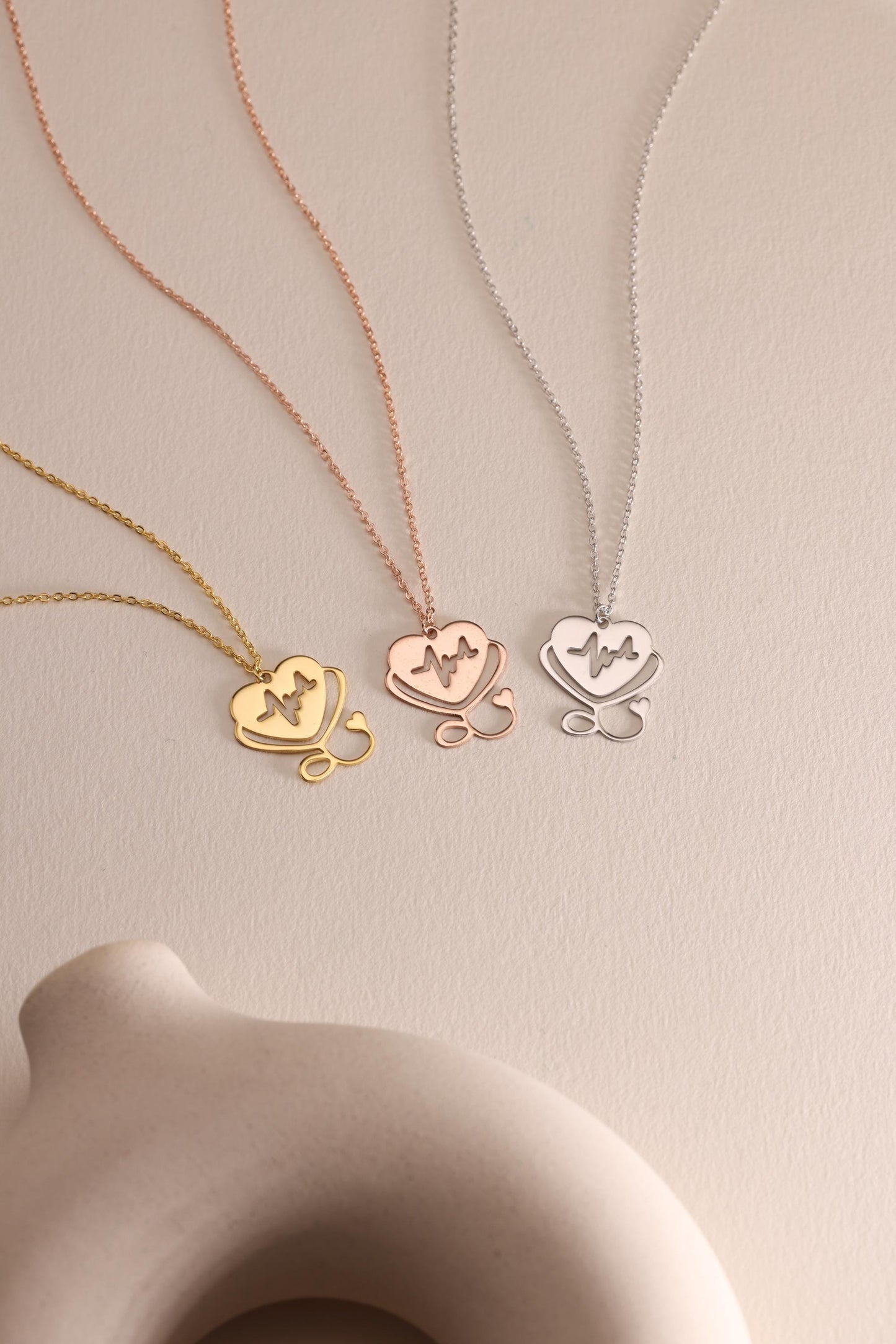 Sterling Silver Stethoscope Heart Necklace: Nurse Doctor Medical Gift