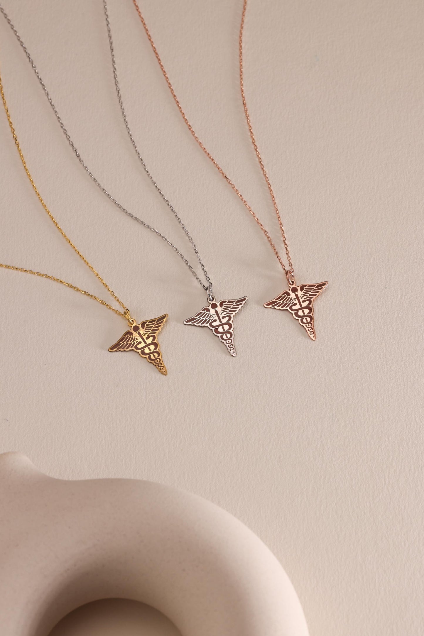 Caduceus Necklace: 14K Gold or Sterling Silver Medical Jewelry