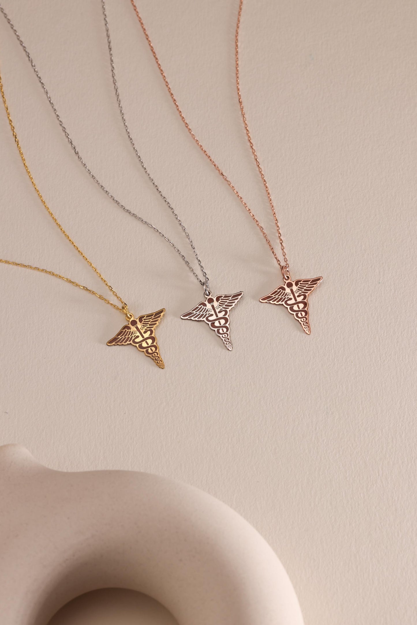 Caduceus Necklace: 14K Gold or Sterling Silver Medical Jewelry