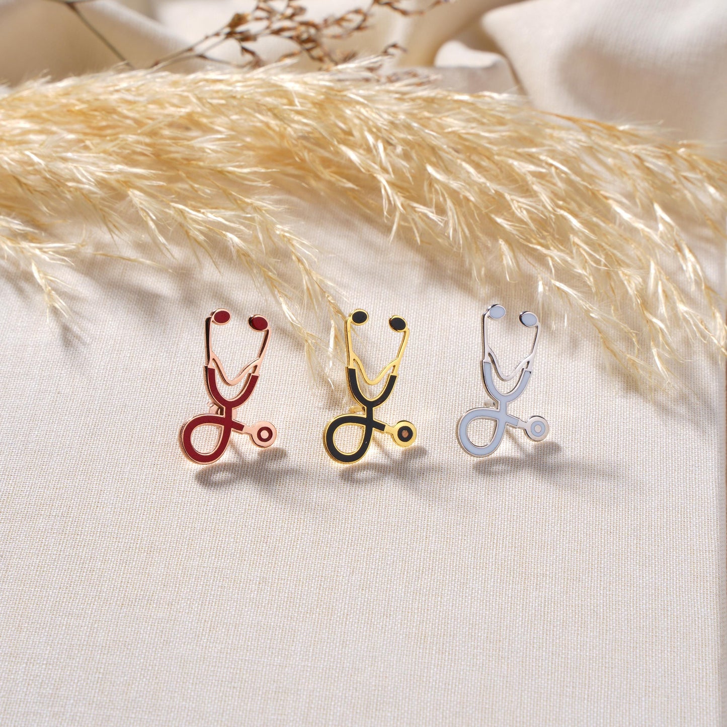 Enamel Stethoscope Brooch: Silver Nurse Lapel Pin, Doctor Gift