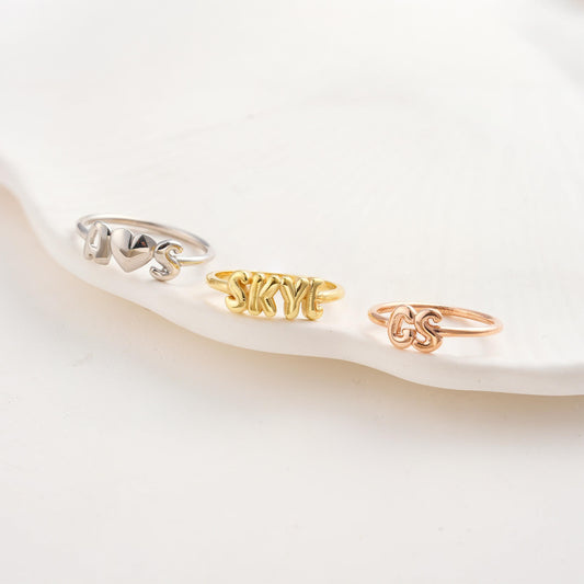 Personalized Sterling Silver Balloon Letter Ring - Custom Initial Jewelry