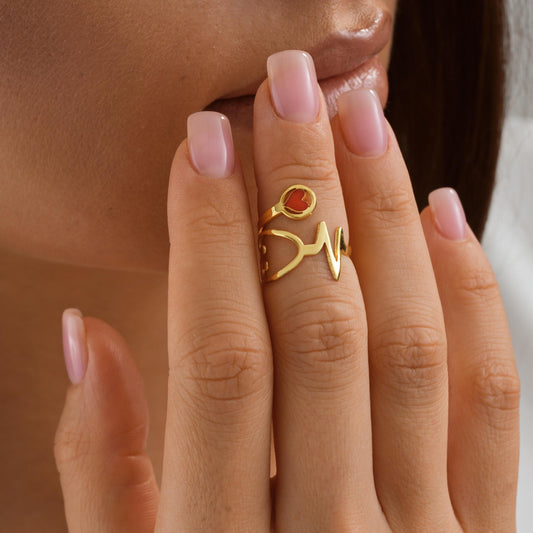 Sterling Silver Stethoscope Ring: Heart Detail, Nurse Doctor Medical Jewelry