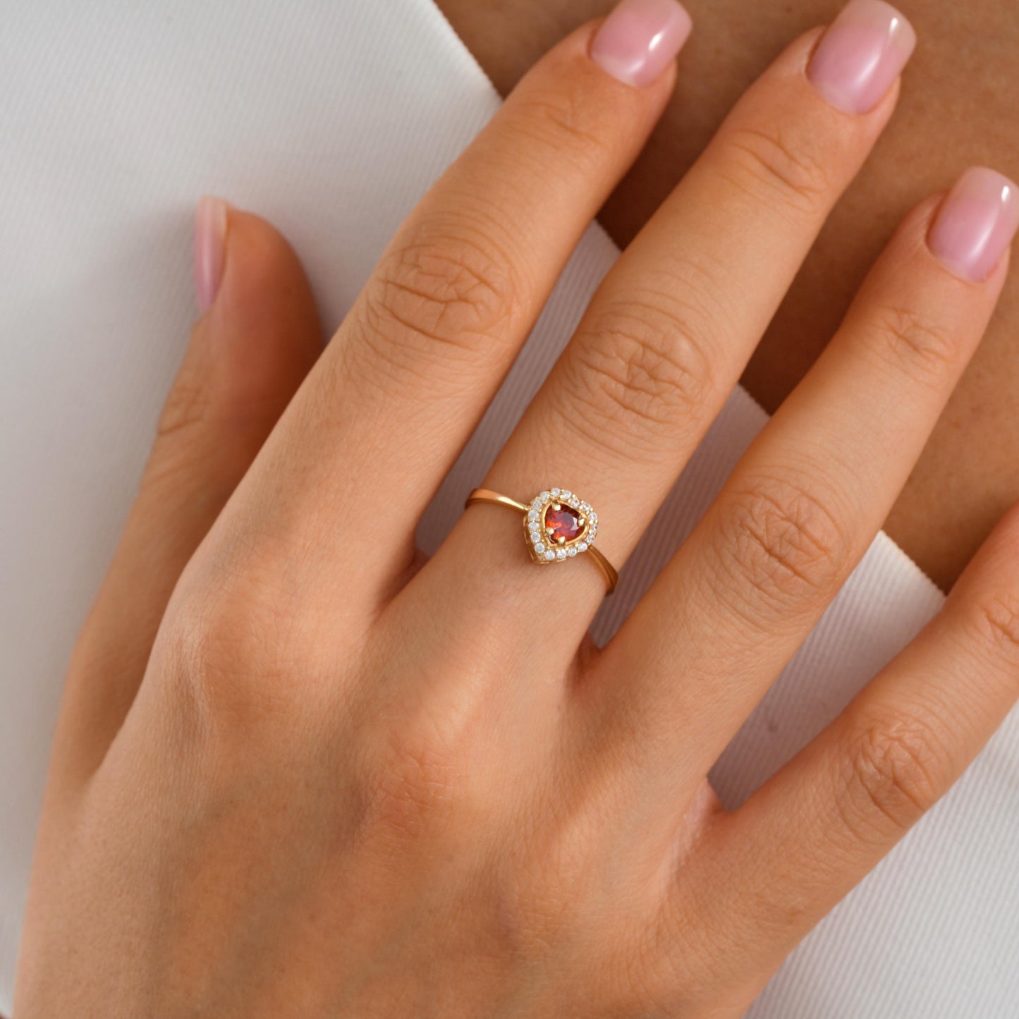 Sterling Silver Heart Birthstone Ring: CZ Halo, Personalized Jewelry