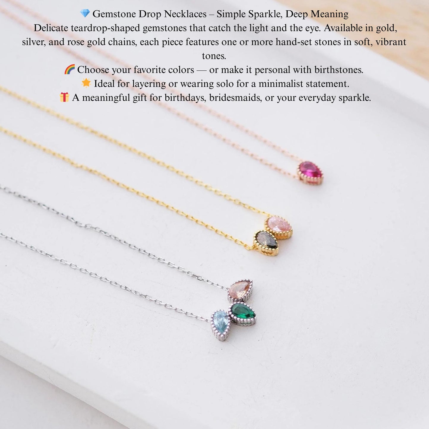 Personalized Birthstone Drop Necklace: Sterling Silver Charm Pendant