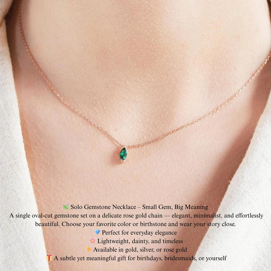 Marquise Green CZ Sterling Silver Solitaire Necklace - Adjustable Cable Chain