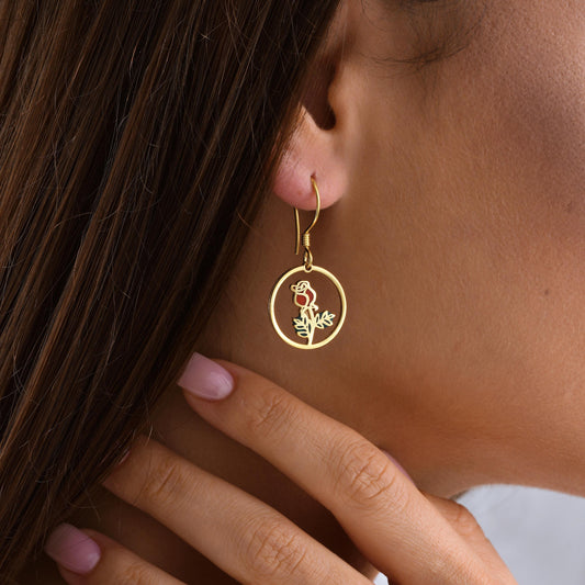 Sterling Silver Birth Flower Dangle Earrings: Personalized Floral Jewelry