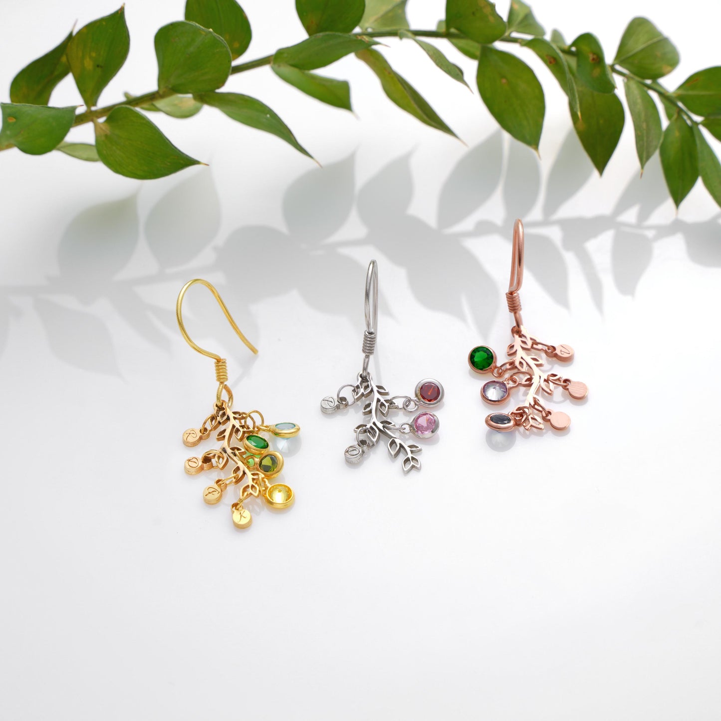 Sterling Silver Birthstone Family Tree Earrings: Personalized Mom/Grandma Gift
