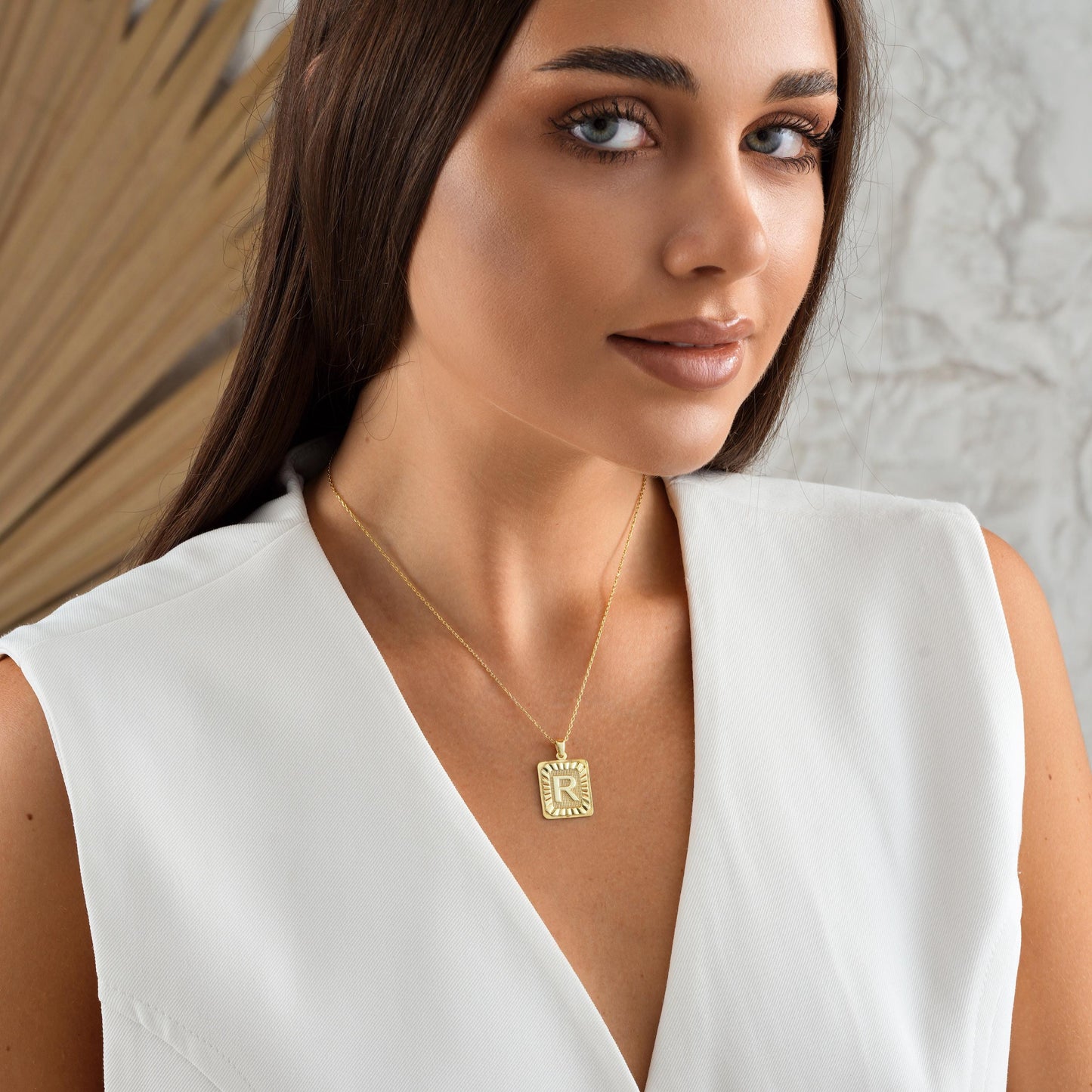 ✨ Initial Plate Pendant – Bold Identity, Timeless Design ✨  

This rectangle initial pendant features a bold raised letter framed by sunray detailing, giving it a striking and vintage-inspired look. Made from 925K Sterling Silver / 14K Solid Gold, it’s the perfect gift for someone special—or yourself.
• Pendant: Rectangular plate with raised letter and sunburst pattern  


🎯 Perfect For:  
Monogram lovers – Statement jewelry fans – Birthday gift – Personalized everyday wear – Gift for her