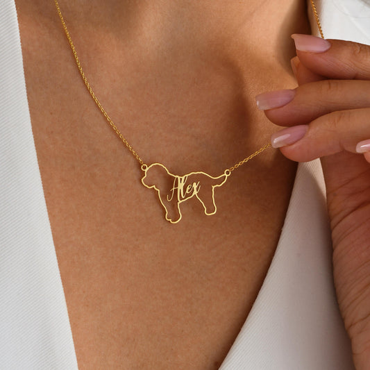 Custom Dog Name Necklace – Personalized Pet Outline Pendant ✨  

A unique necklace featuring your dog’s silhouette with your chosen name elegantly integrated into the design. Perfect for pet lovers and a meaningful keepsake to celebrate your furry friend.

💛 Product Details  
• Material: 925K Sterling Silver / 14K Solid Gold  
• Closure: Spring Ring  
• Pendant Size: Approx. 30–40mm (varies by breed)  
• Sold as: Pendant with chain included  
• Hypoallergenic & safe for sensitive skin