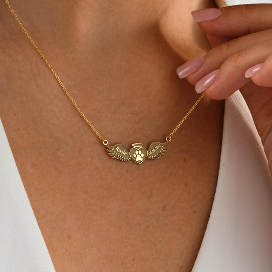 ✨ Custom Paw Angel Wings Necklace – Personalized Pet Memorial Jewelry ✨

A heartfelt necklace featuring angel wings, a paw print, and your custom engraving of a name and date. A beautiful way to remember and honor your beloved pet.

💛 Product Details
• Material: 925K Sterling Silver / 14K Solid Gold
• Closure: Spring Ring
• Pendant Size: Approx. 25-30mm
• Hypoallergenic & safe for sensitive skin