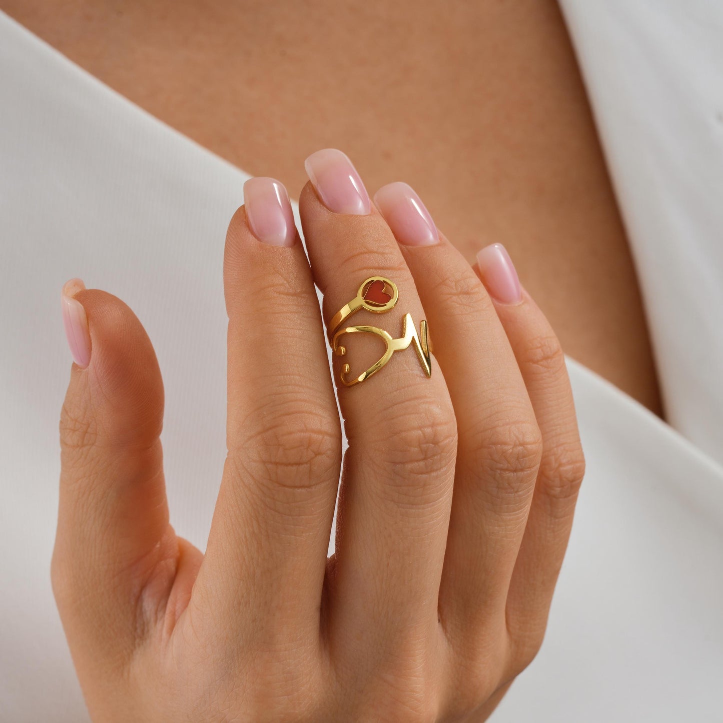 Sterling Silver Stethoscope Ring: Heart Detail, Nurse Doctor Medical Jewelry