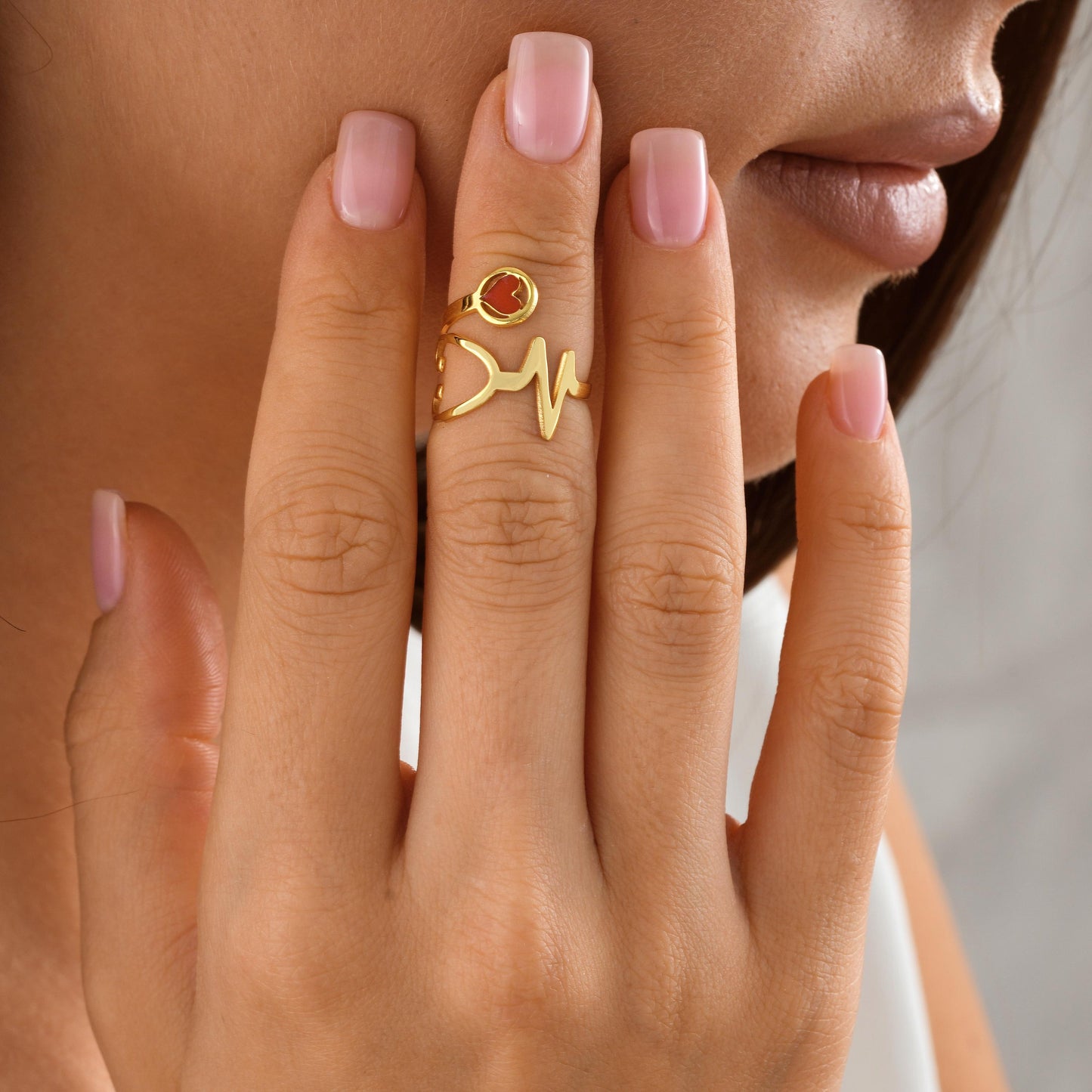 Sterling Silver Stethoscope Ring: Heart Detail, Nurse Doctor Medical Jewelry