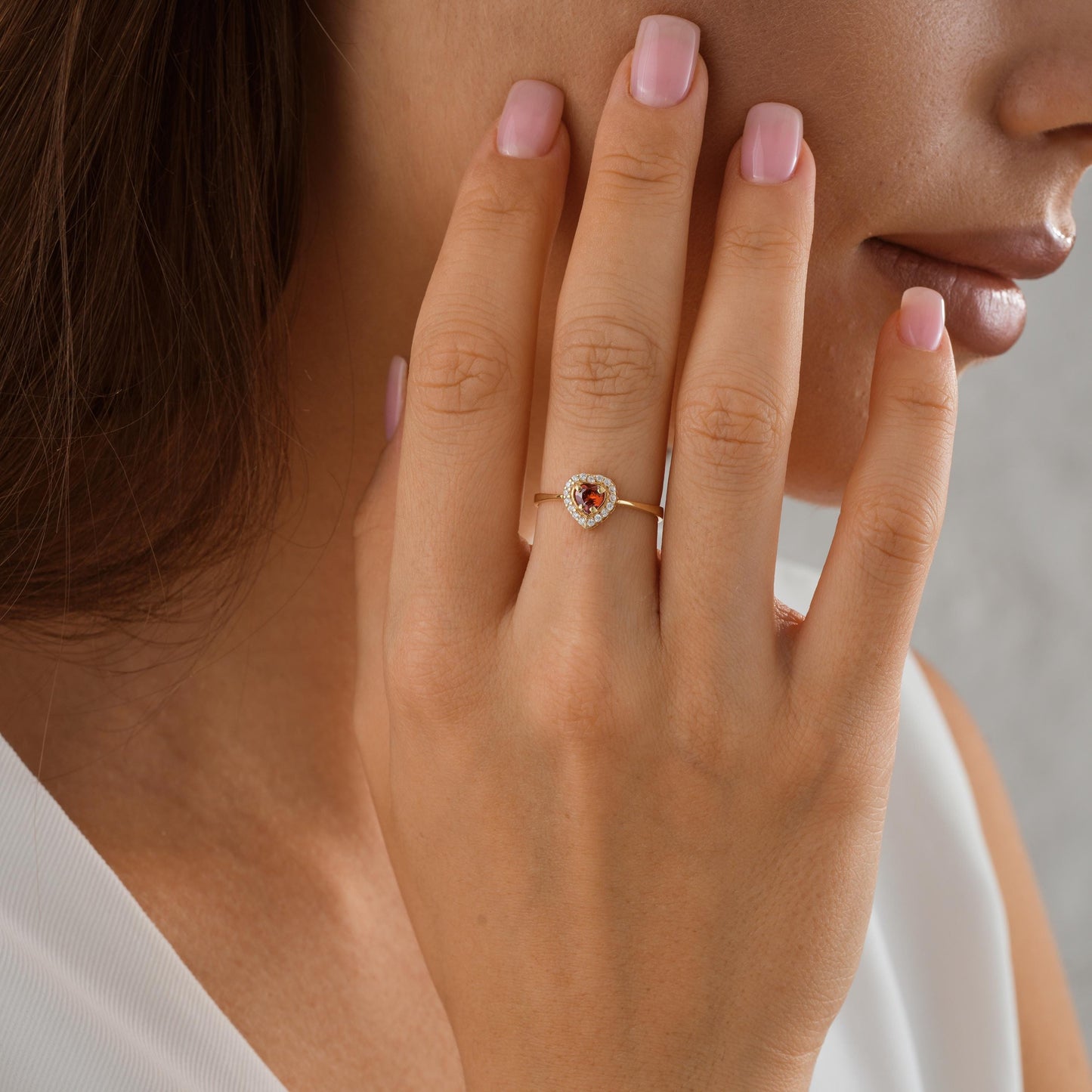 Sterling Silver Heart Birthstone Ring: CZ Halo, Personalized Jewelry