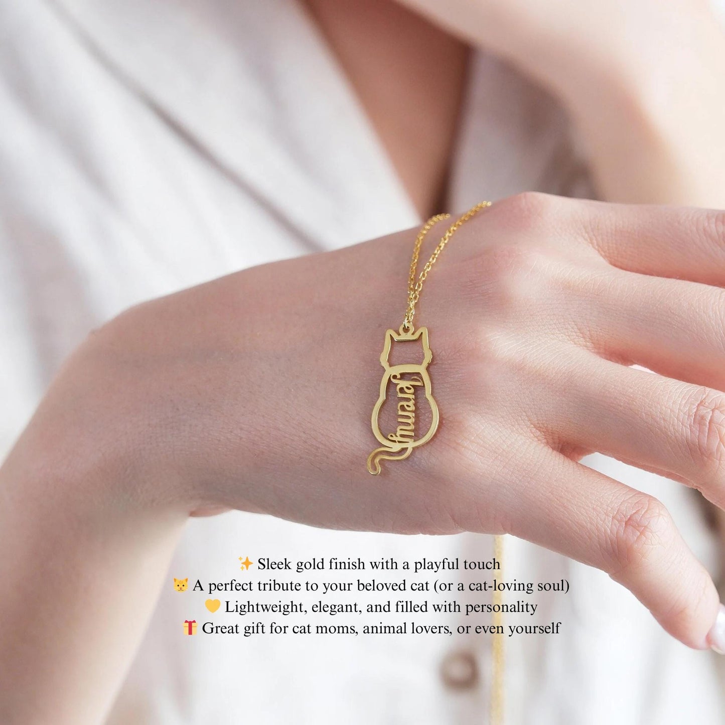 Personalized Cat Necklace: Sterling Silver, Gold Animal Pendant, Handmade Jewelry