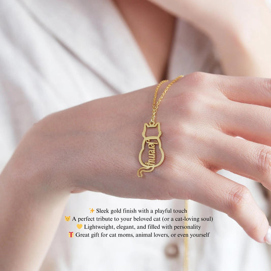 Personalized Cat Necklace: Sterling Silver, Gold Animal Pendant, Handmade Jewelry