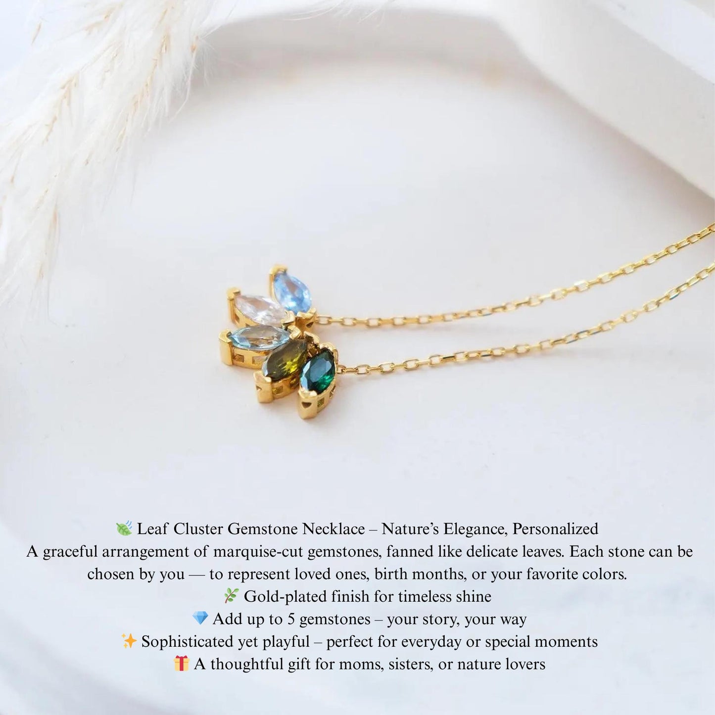 Marquise Birthstone Charm Necklace: Sterling Silver, 14K Gold Pendant