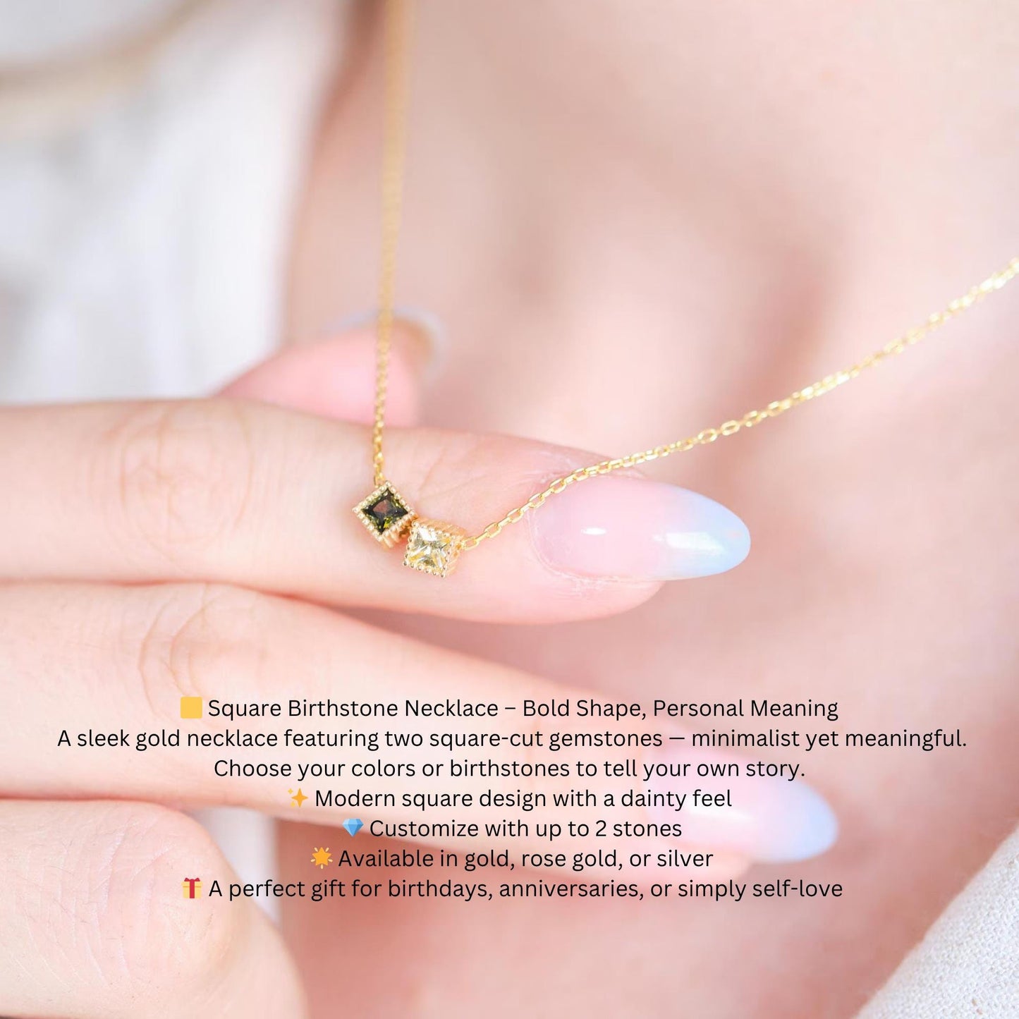 Dainty Birthstone Charm Necklace: Sterling Silver or 14K Gold Pendant
