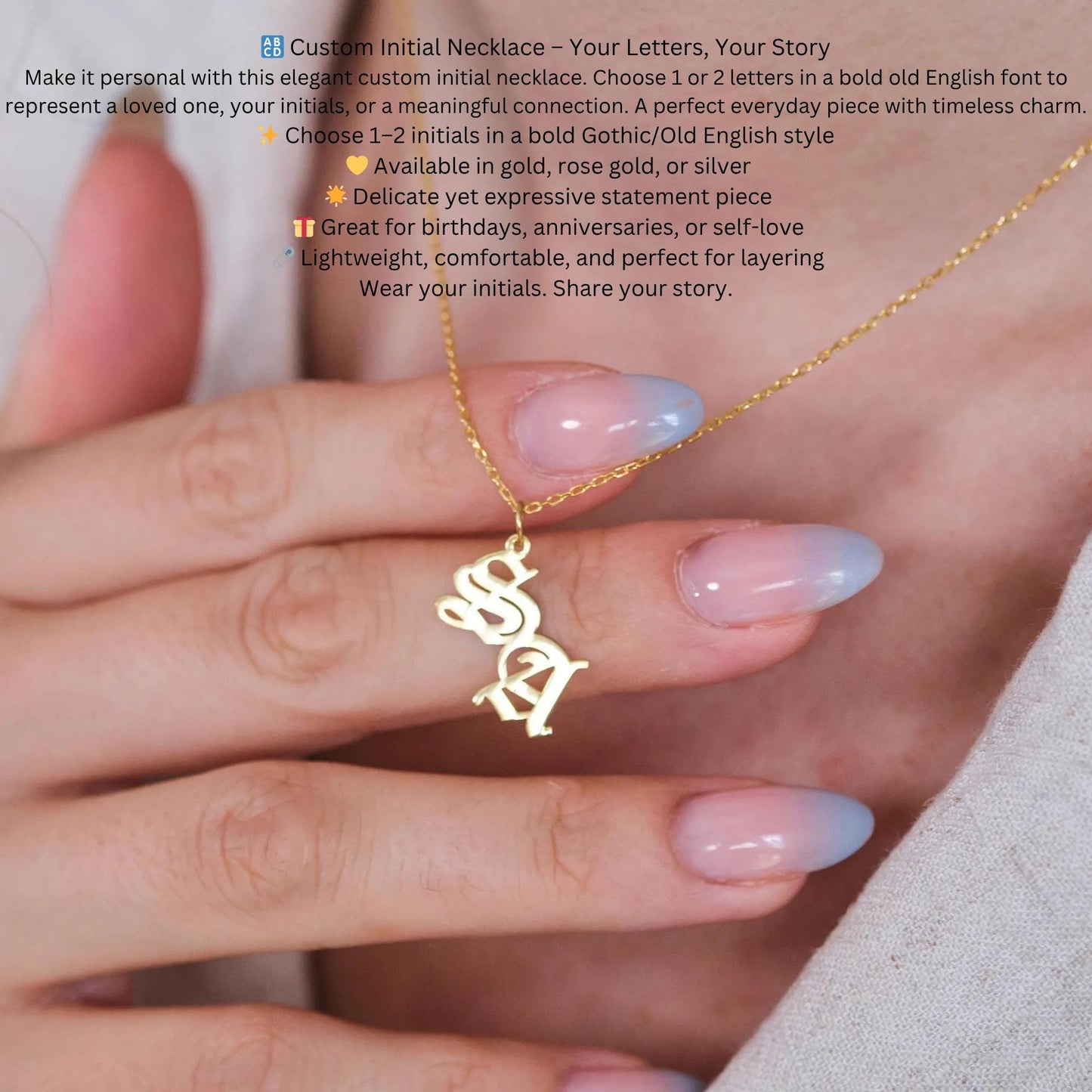 Personalized Double Initial Necklace: Sterling Silver or 14K Gold Monogram