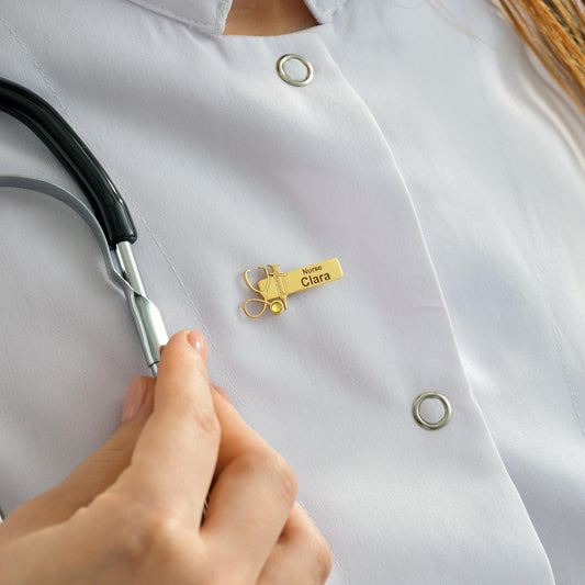 Personalized Stethoscope Brooch: Engraved Medical Name Tag, Nurse Doctor Gift