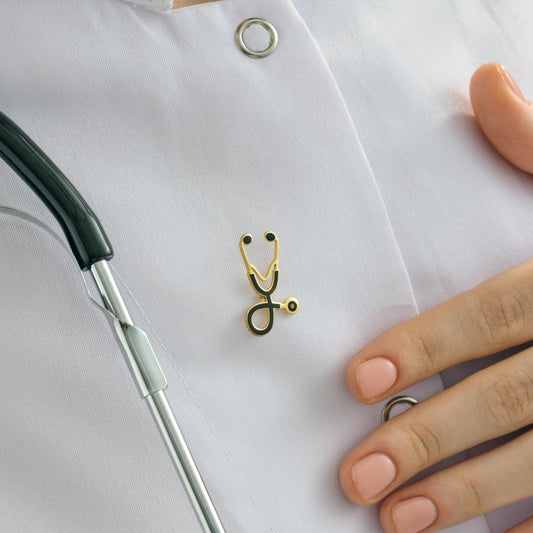 Enamel Stethoscope Brooch: Silver Nurse Lapel Pin, Doctor Gift