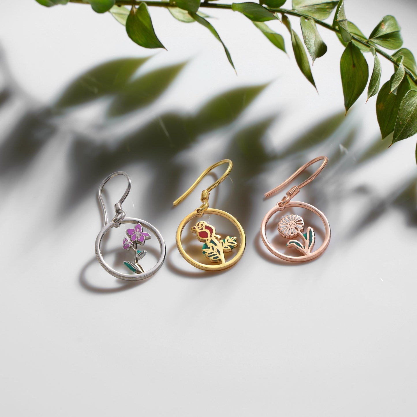 Sterling Silver Birth Flower Dangle Earrings: Personalized Floral Jewelry