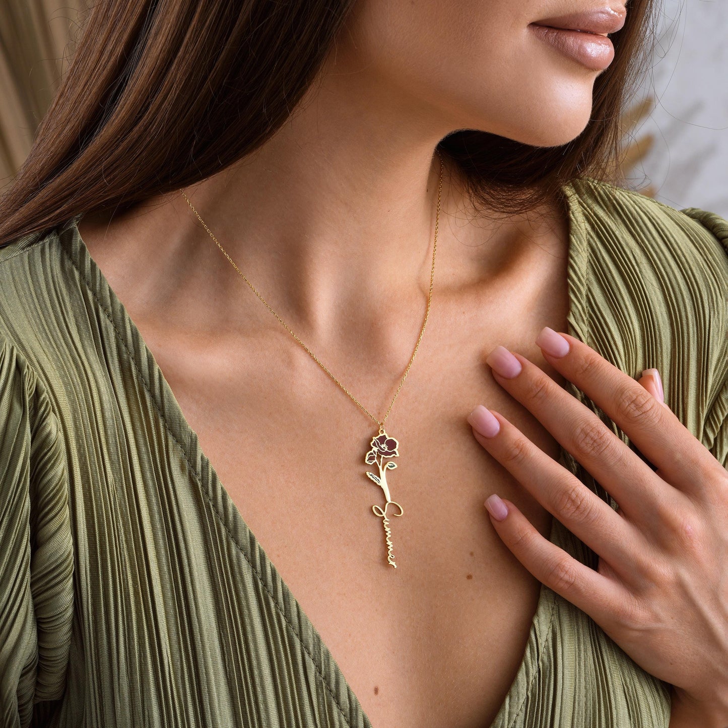 Birthday gifts  Mother’s Day Anniversary Bridesmaid gift Daily wear
Custom Birth flower Name Necklace Personalized Flower Name Pendant 
A beautiful and unique necklace combining your name with your birth flower. Perfect as a personalized gift for birthdays, anniversaries, or everyday wear.
Material: 925K Sterling Silver / 14K Solid Gold
Closure: Spring Ring
• Pendant Size: Approx. 25–35mm height (varies by name)
• Sold as: Pendant with chain included
• Hypoallergenic & safe for sensitive skin