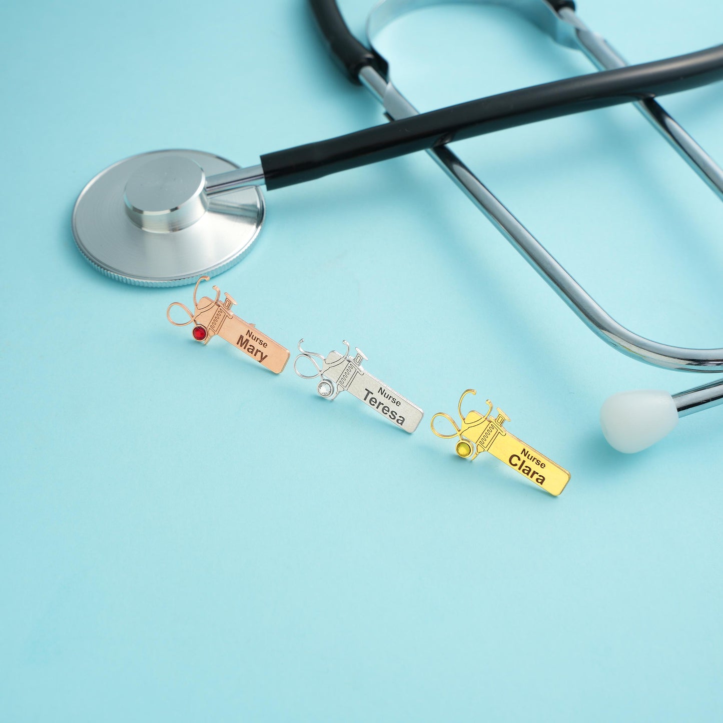 Personalized Stethoscope Brooch: Engraved Medical Name Tag, Nurse Doctor Gift