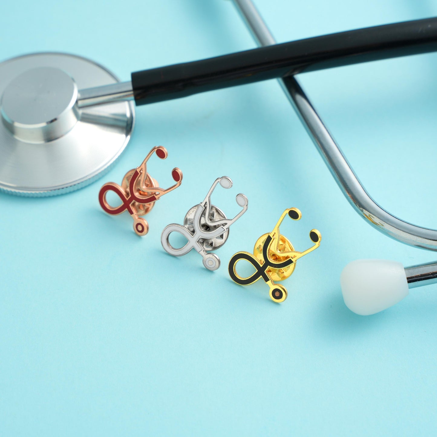 Enamel Stethoscope Brooch: Silver Nurse Lapel Pin, Doctor Gift