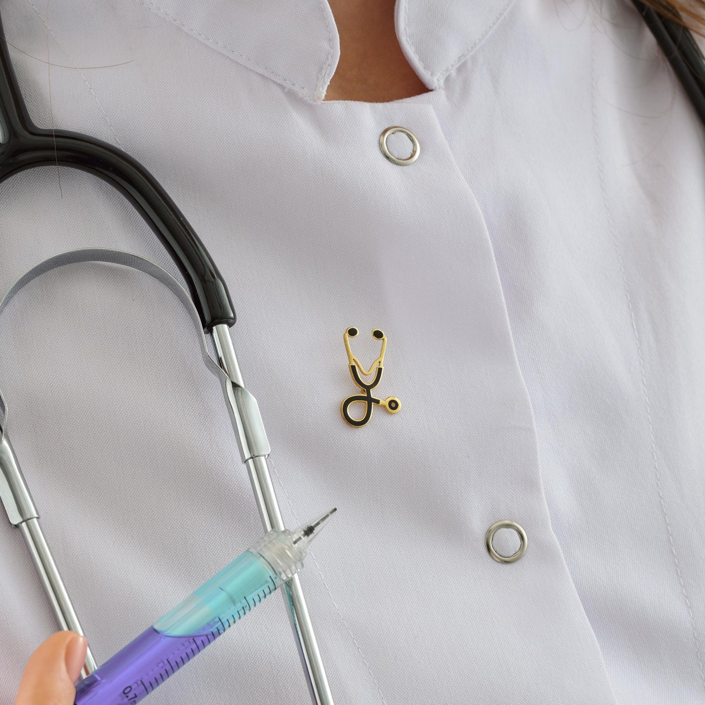 Enamel Stethoscope Brooch: Silver Nurse Lapel Pin, Doctor Gift