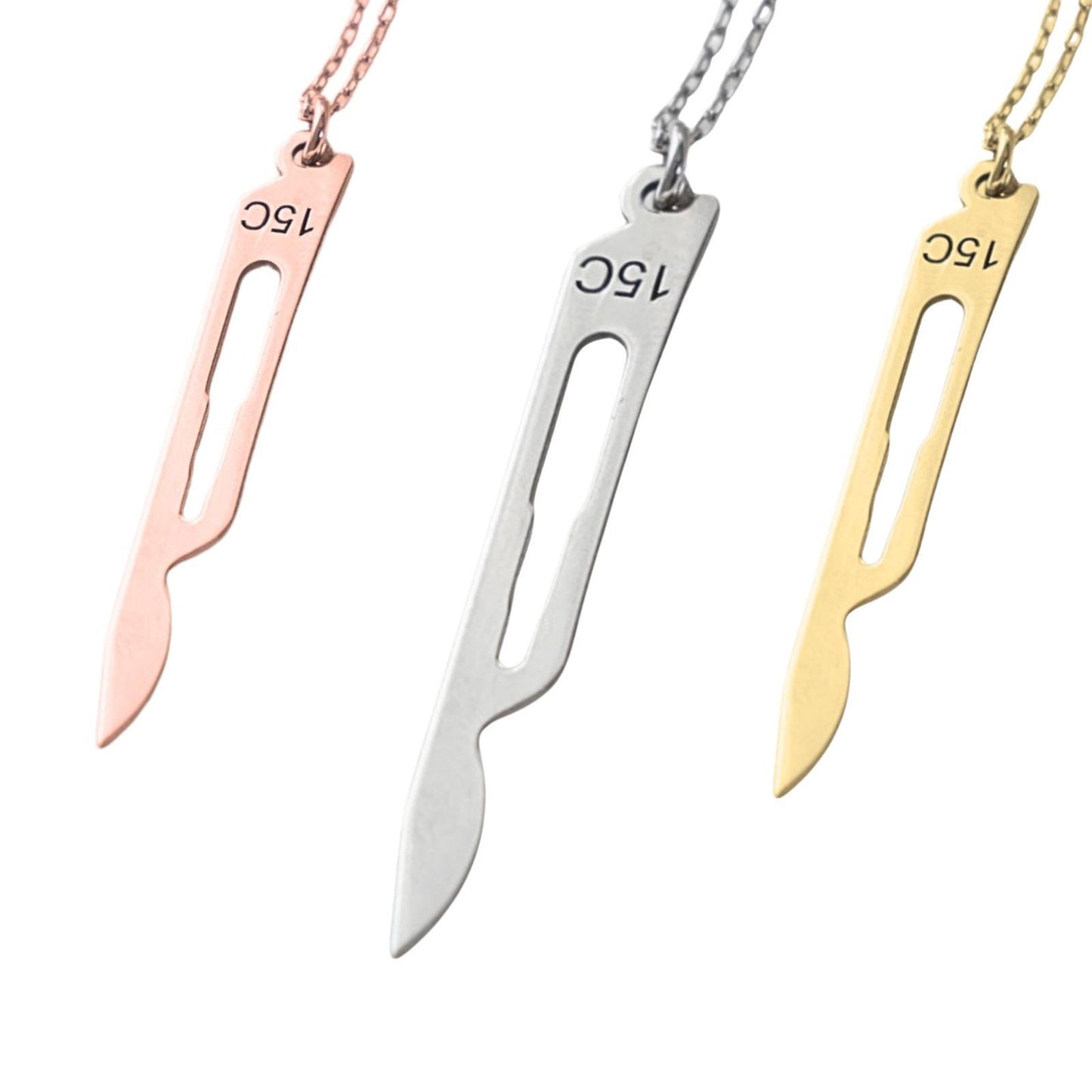 Make a bold statement with our customizable scalpel necklaces! Personalize with your name or a loved one’s, blending unique design with a sharp, modern edge—perfect for those who want to wear something truly distinctive